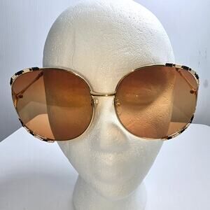 Gucci Oversized Round Sunglasses Enameled Bamboo Accent Brown Gradient Lens